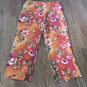 MUSE 14 Wide Leg Floral Fully Lined Sheer Silk Pants